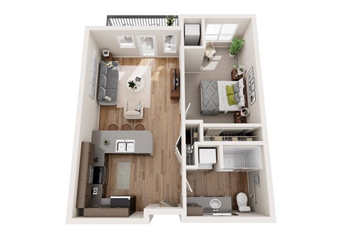Floor plan for 1 bed, 1 bath, 617 sqft
